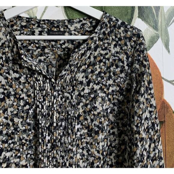 Talbots Small Printed Pleated Front Chiffon Long Sleeve Popover Blouse Top - Picture 3 of 6